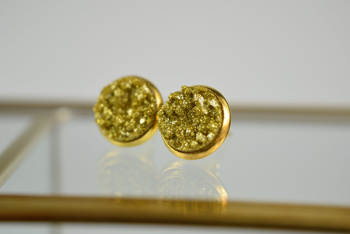 Ohrstecker Gold Glitzer Drusen Look Gold, Mineral Look