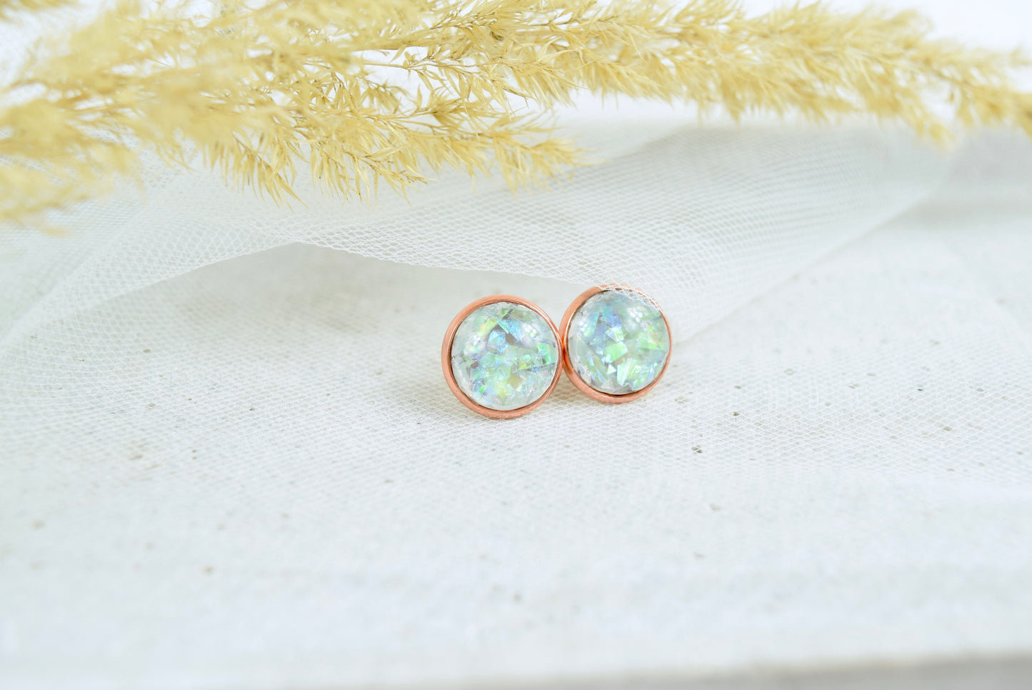 Ohrstecker Kupfer Cabochon Harz Flitter Ölfolie, Opal Look, Edelstein Look