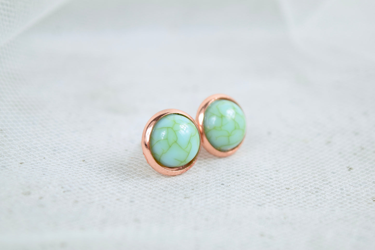 Ohrstecker Kupfer Cabochon Marmor Look, Stein Look, Türkis Grün