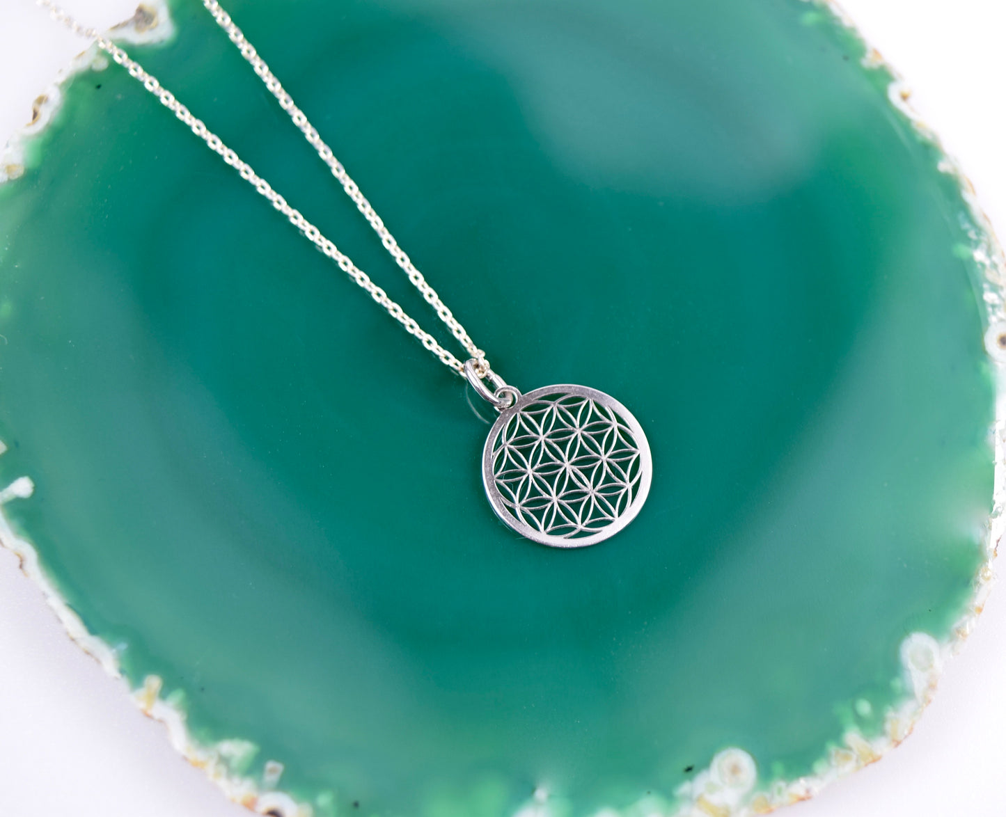 Kette echt Silber 925 Blume des Lebens 15mm, Mantra, Medaillon, Talisman