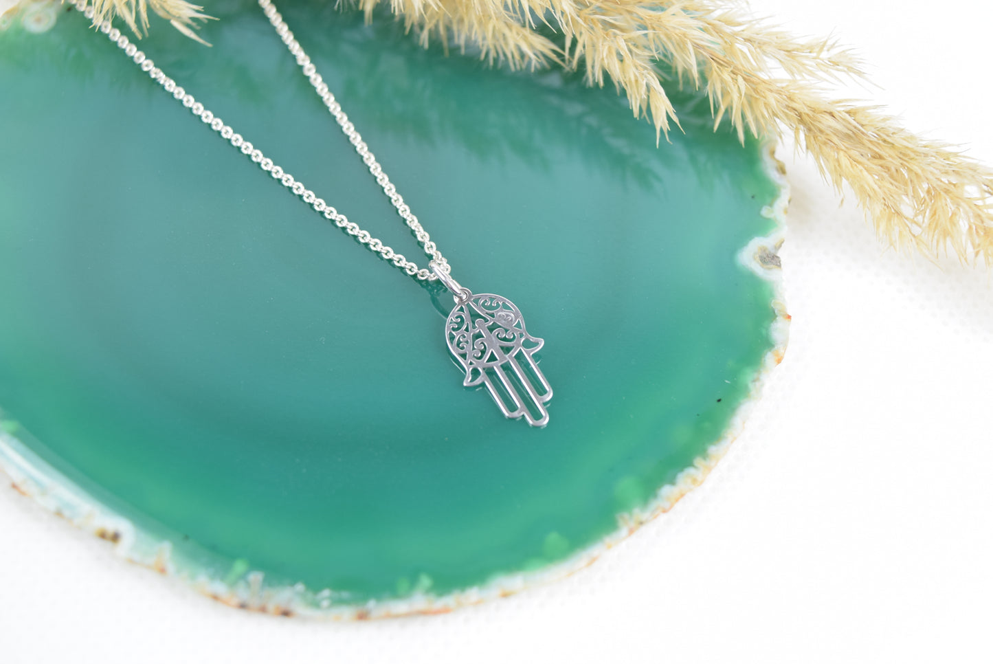 Kette echt Silber 925 rosévergoldet, Fatimas Hand, Blumenmuster, Schützende Hand