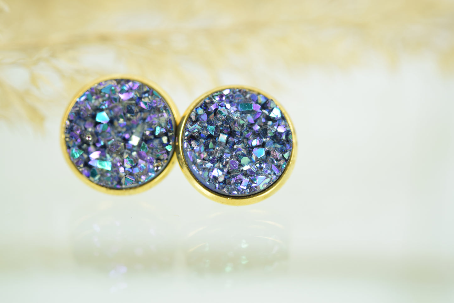 Ohrstecker Messing Drusen Look Blau/Pink 12mm Silber, Gold, Rosékupfer