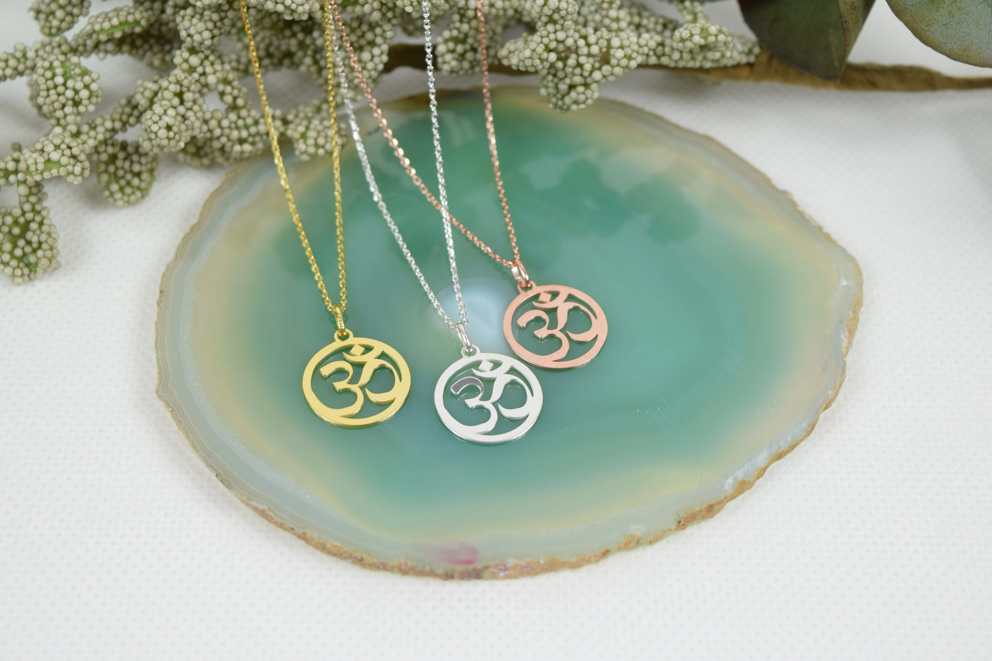 Kette Silber rosévergoldet, OM, Buddhismus, Glückssymbol, Mantra, Yoga