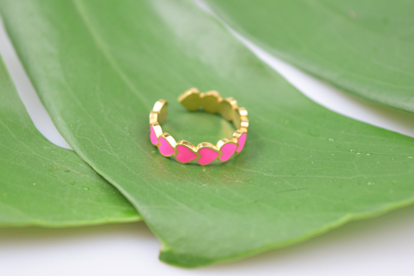 Edelstahl Ring vergoldet mit Emaile Herzen