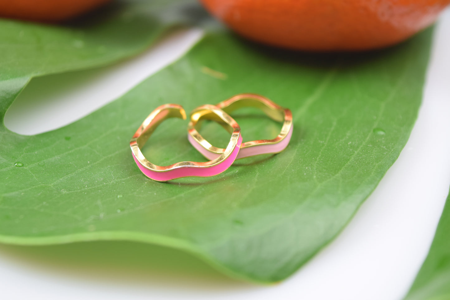 Edelstahl Ring Gold mit Emaile, Welle