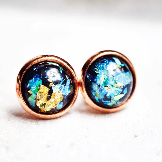 Ohrstecker Kupfer Schwarz Cabochon echtes Blattgold- zwei Größen