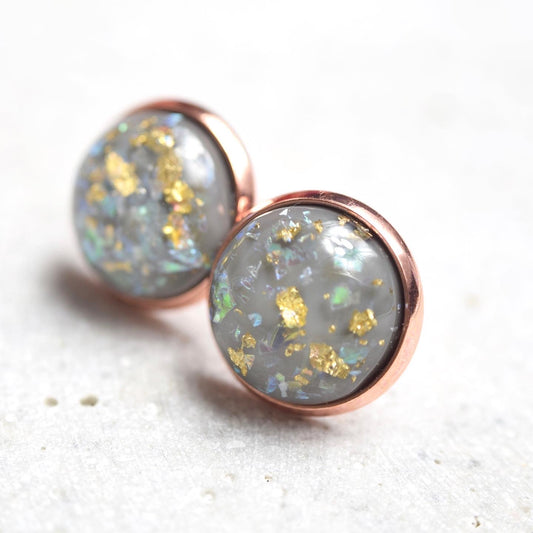 Ohrstecker Kupfer Grau Cabochon echtes Blattgold