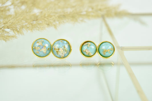 Ohrstecker Gold Cabochon Türkis mit Goldfolie
