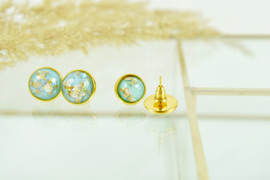 Ohrstecker Messing verkupfert, Türkis Cabochon echtes Blattgold- zwei Größen
