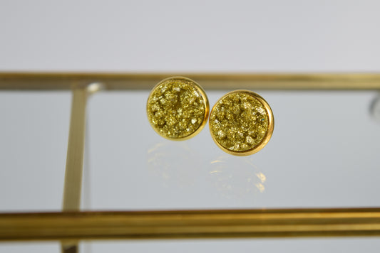 Ohrstecker Gold Glitzer Drusen Look Gold, Mineral Look