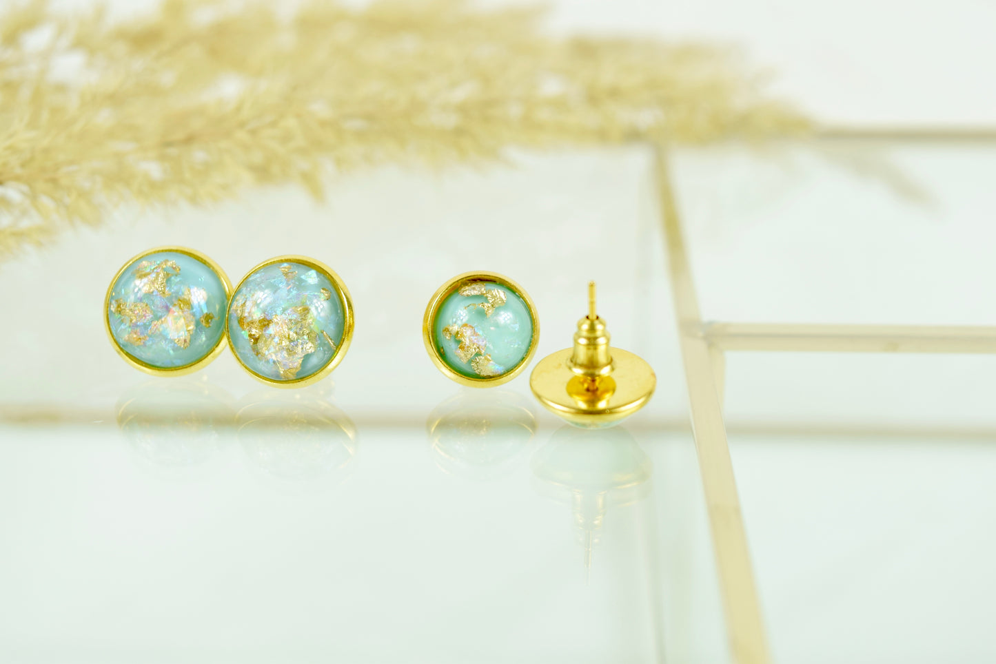 Ohrstecker Gold Cabochon Türkis mit Goldfolie