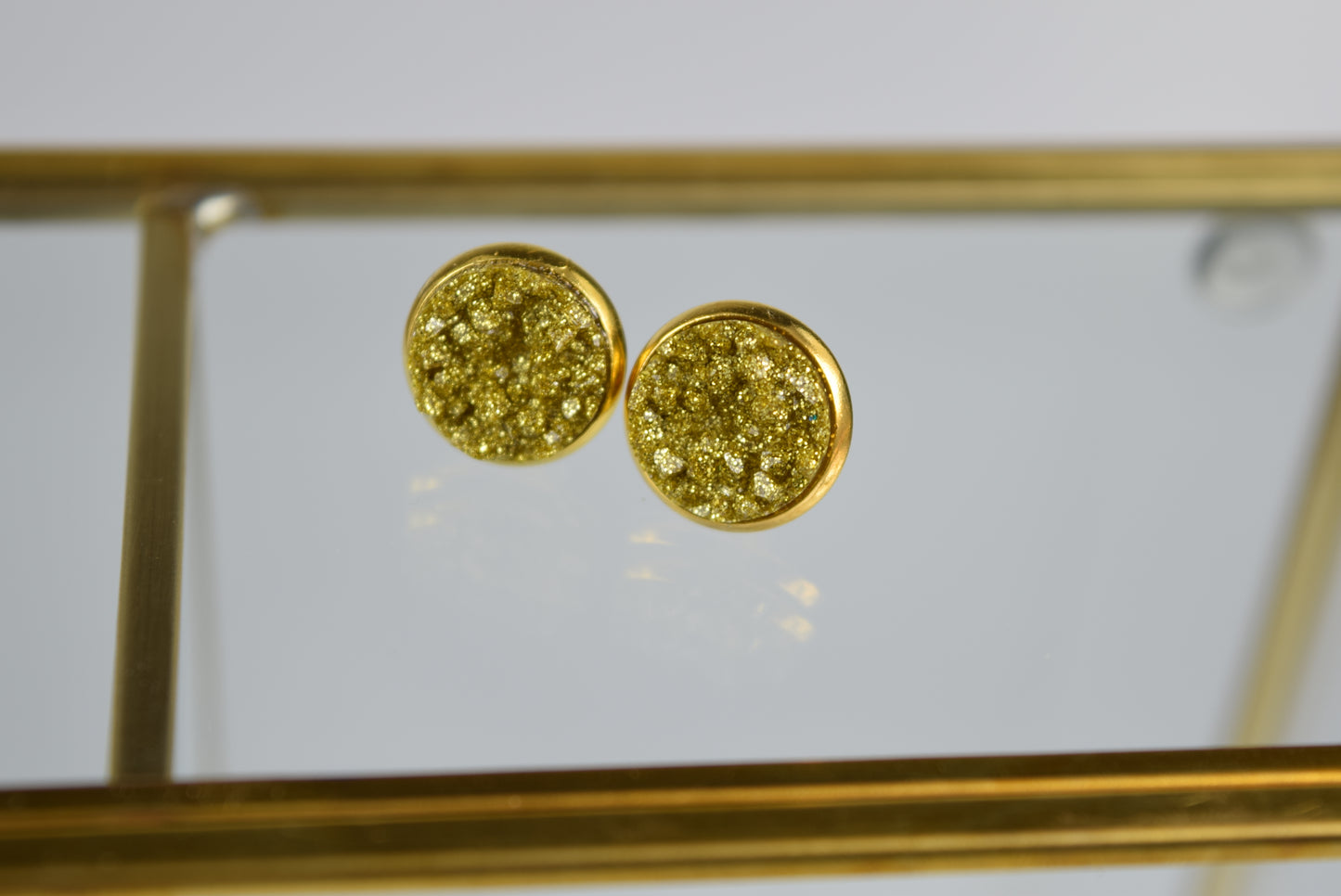Ohrstecker Gold Glitzer Drusen Look Gold, Mineral Look