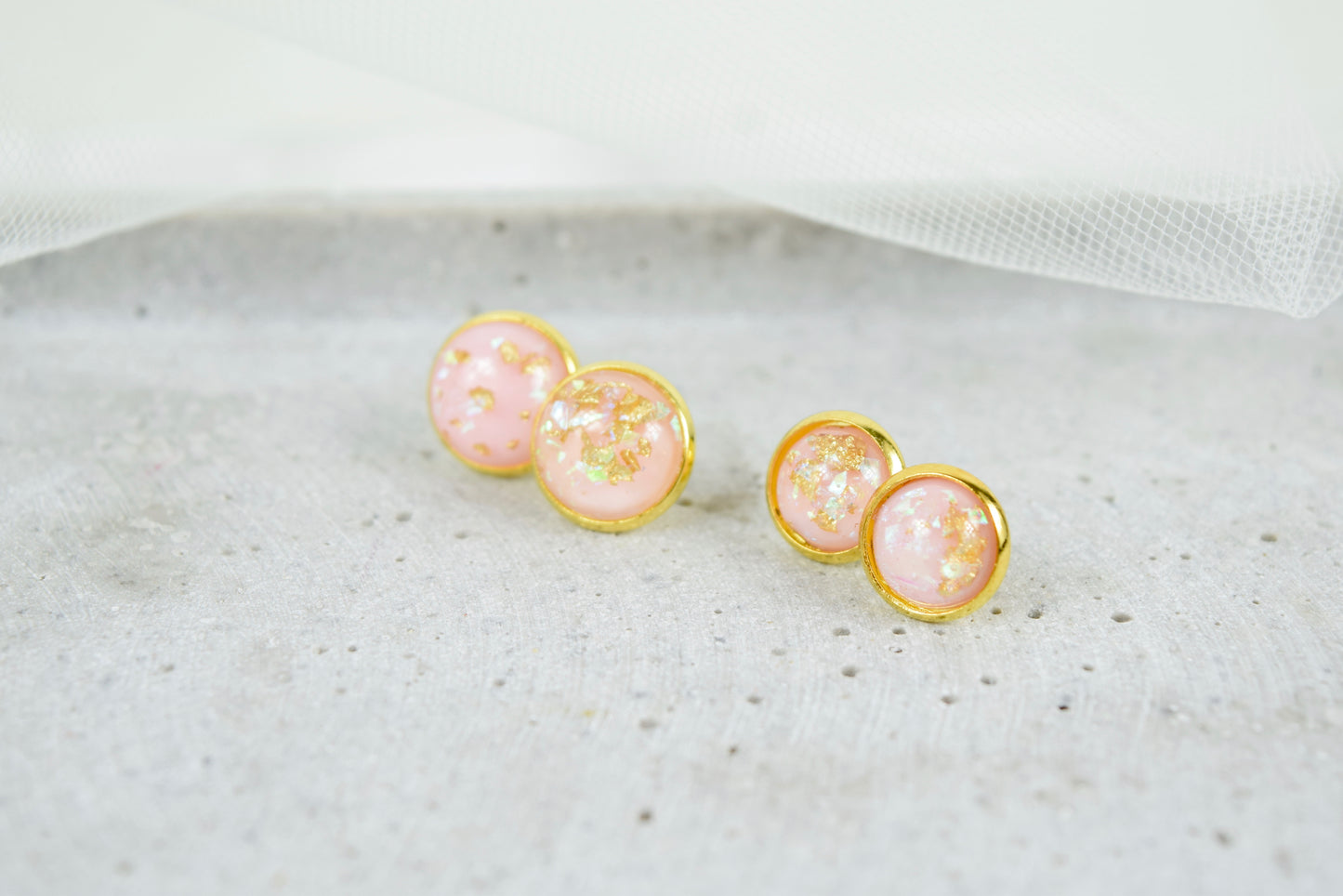 Ohrstecker Gold mit Rosa Cabochon echtes Blattgold, zwei Größen