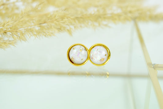 Ohrstecker Gold Cabochon Weiß mit Goldfolie