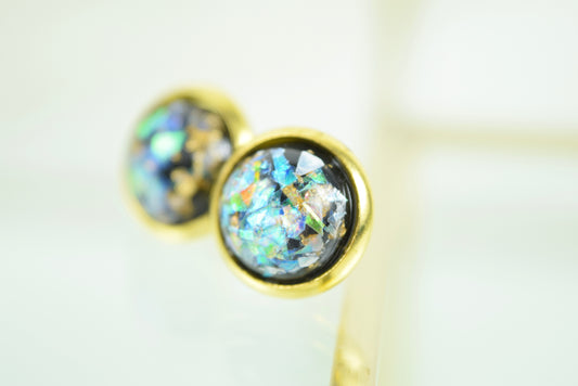 Ohrstecker Gold Cabochon Schwarz mit Goldfolie