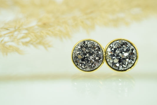 Ohrstecker Gold mit Cabochon Mineral Look Anthrazit