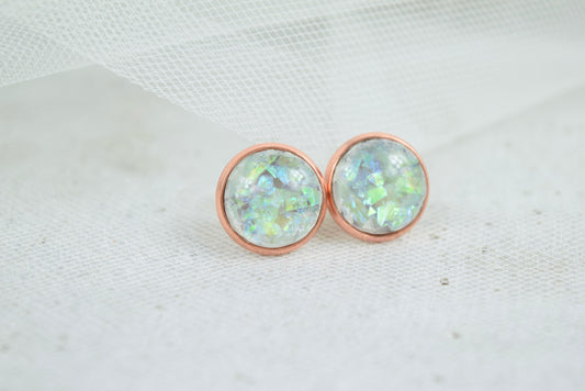 Ohrstecker Kupfer Cabochon Harz Flitter Ölfolie, Opal Look, Edelstein Look