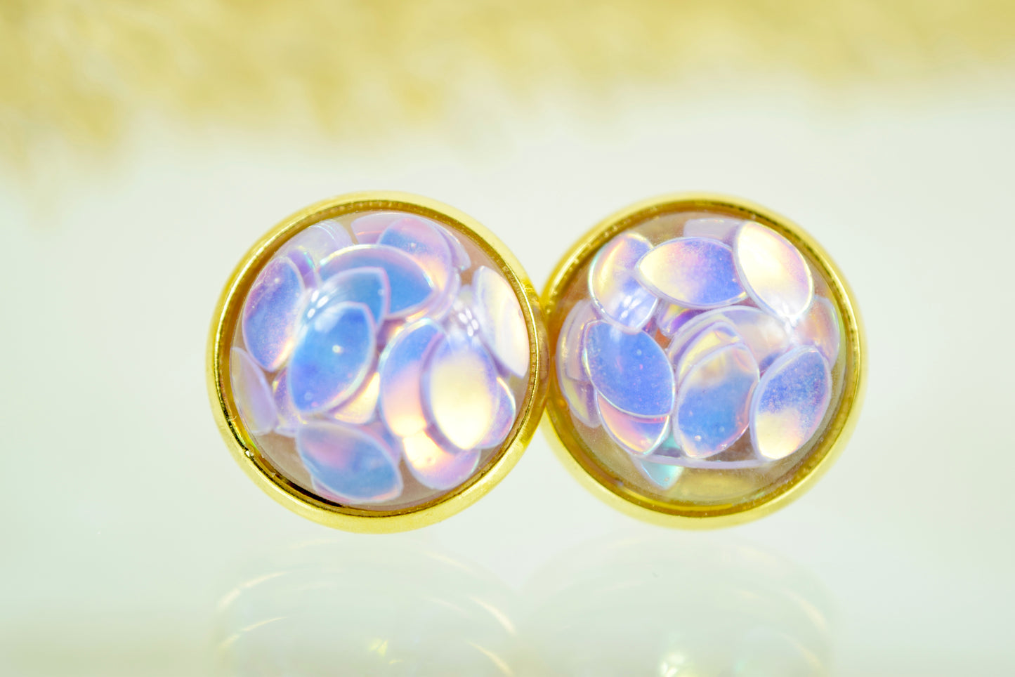 Ohrstecker Gold Cabochon Flitter Blättchen