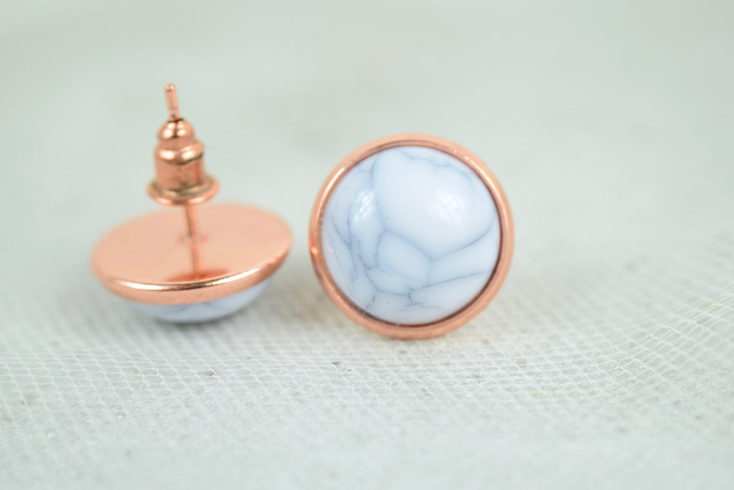 Ohrstecker Kupfer Cabochon Marmor Look, Stein Look
