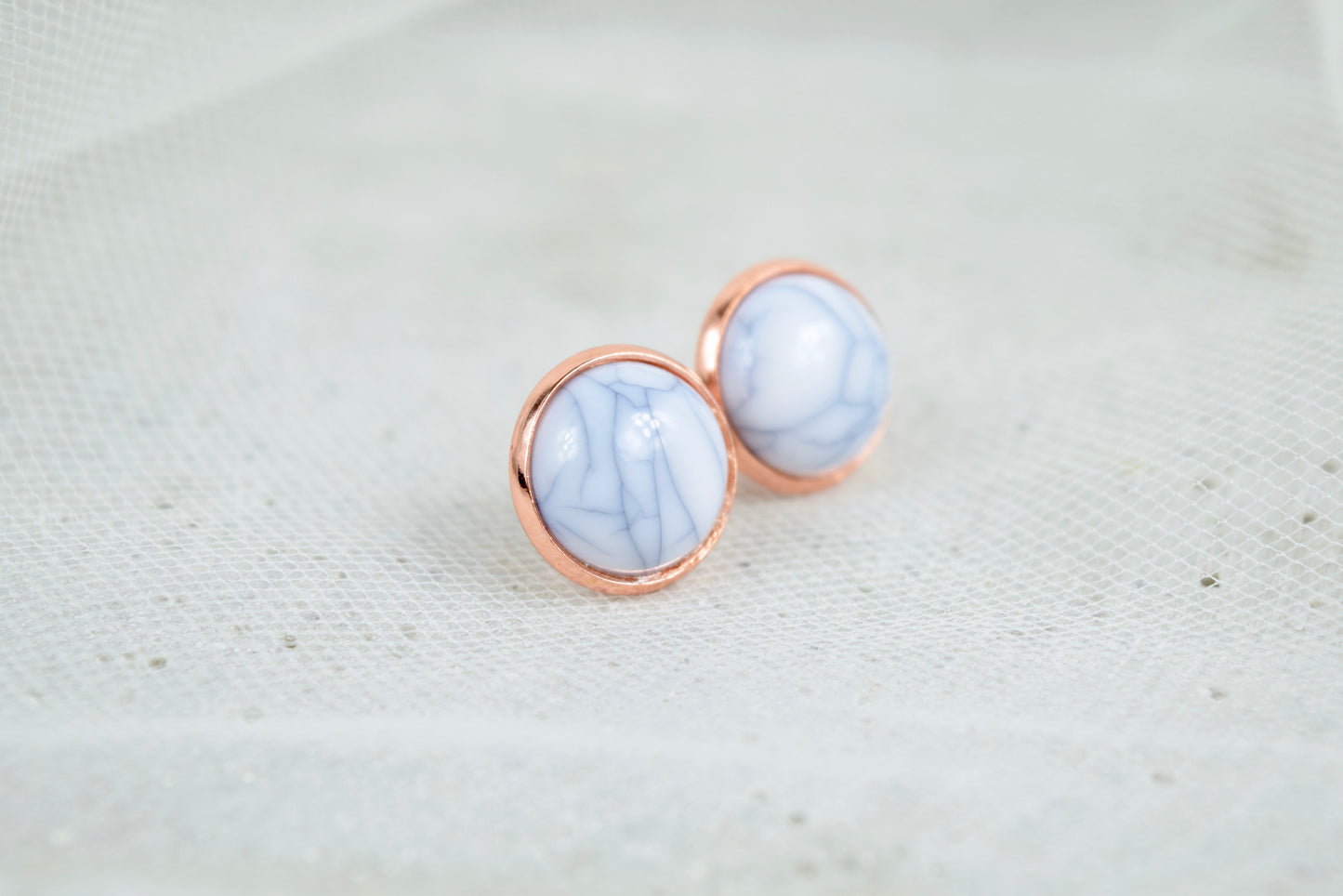 Ohrstecker Kupfer Cabochon Marmor Look, Stein Look