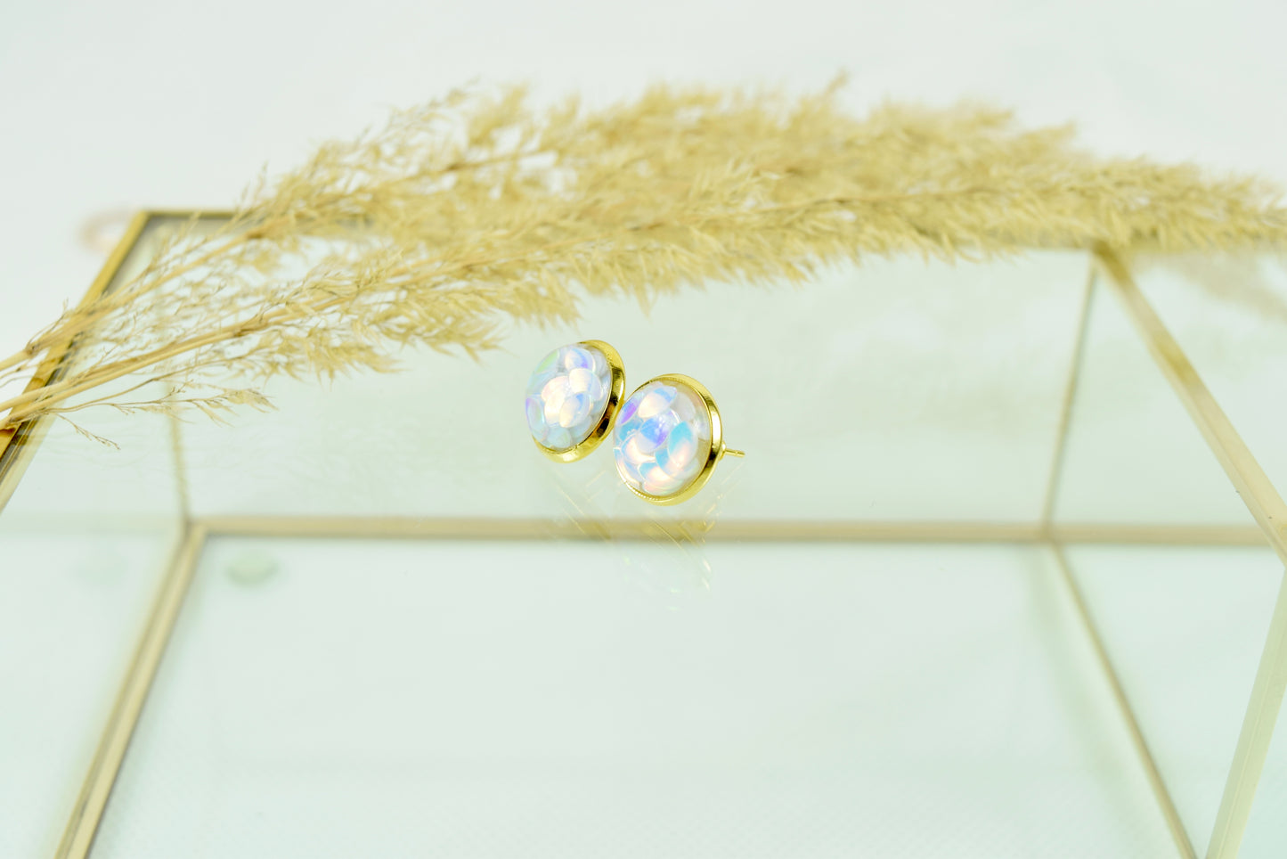 Ohrstecker Gold Cabochon Flitter Blättchen