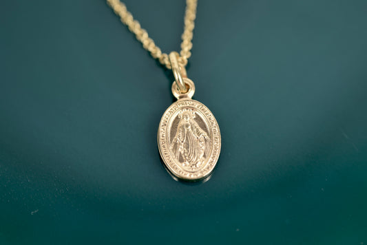 Kette Silber 925 vergoldet Wundertätige Medaille, heilige Maria, Mantra, Medaillon, Talisman, Schutzpatron