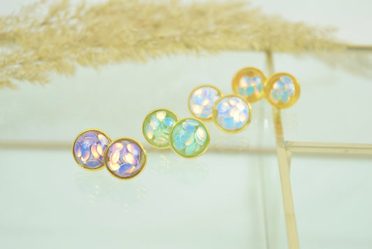 Ohrstecker Kupfer Cabochon Flitter Blättchen Perlmutt