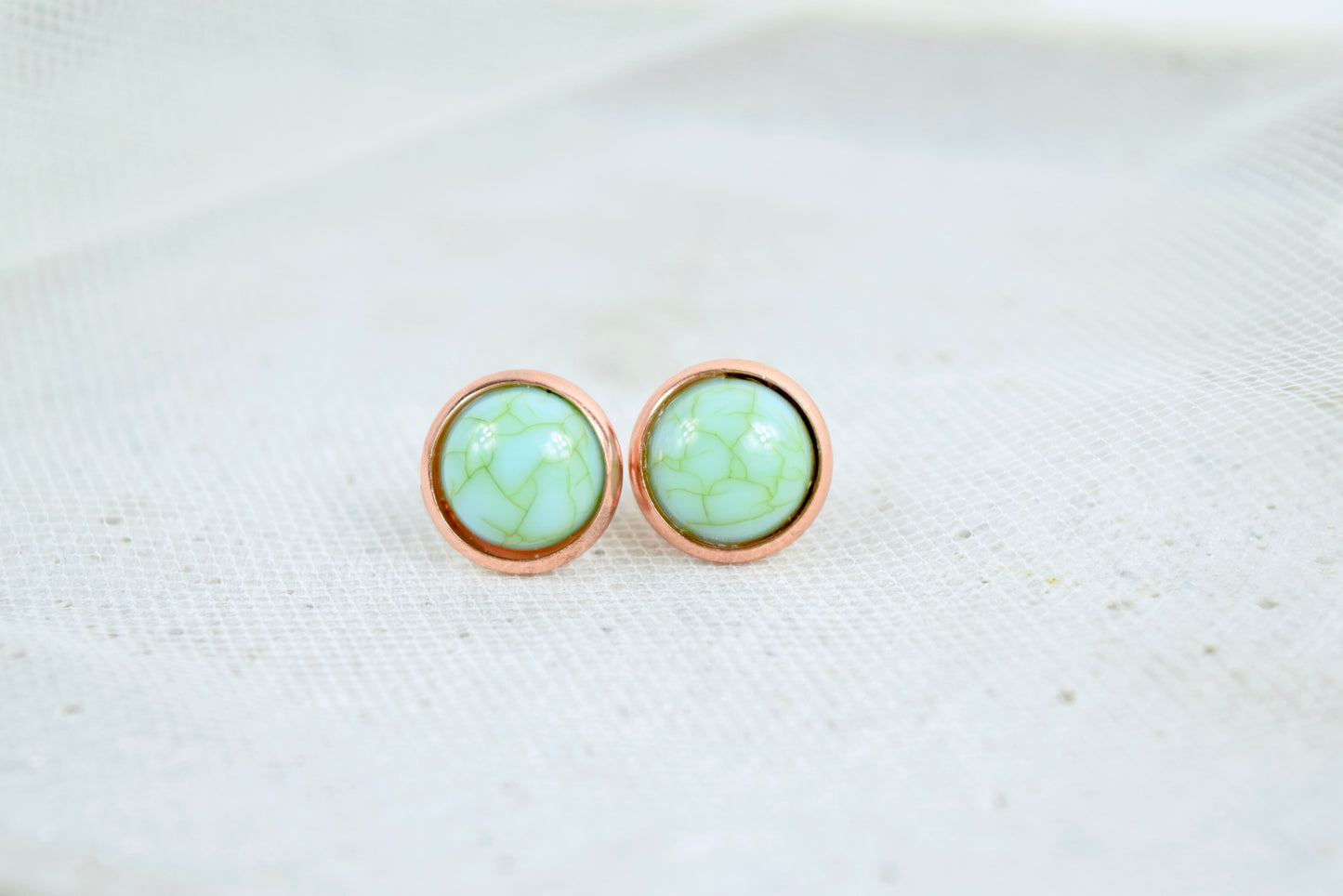 Ohrstecker Kupfer Cabochon Marmor Look, Stein Look, Türkis Grün