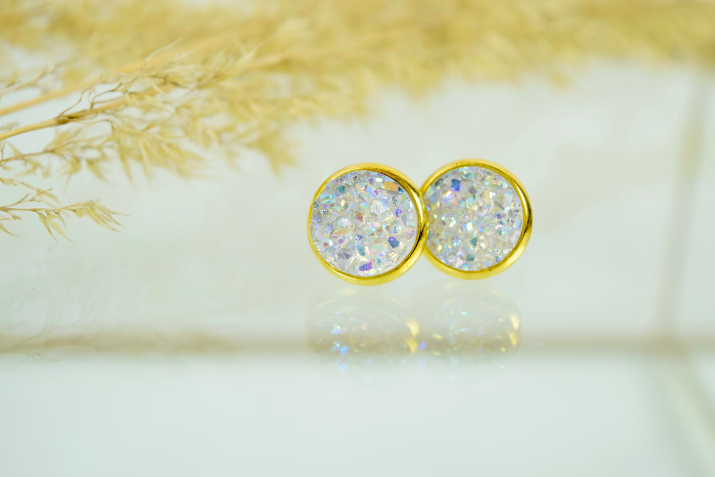 Ohrstecker Gold Glitter Cabochon "Eis"