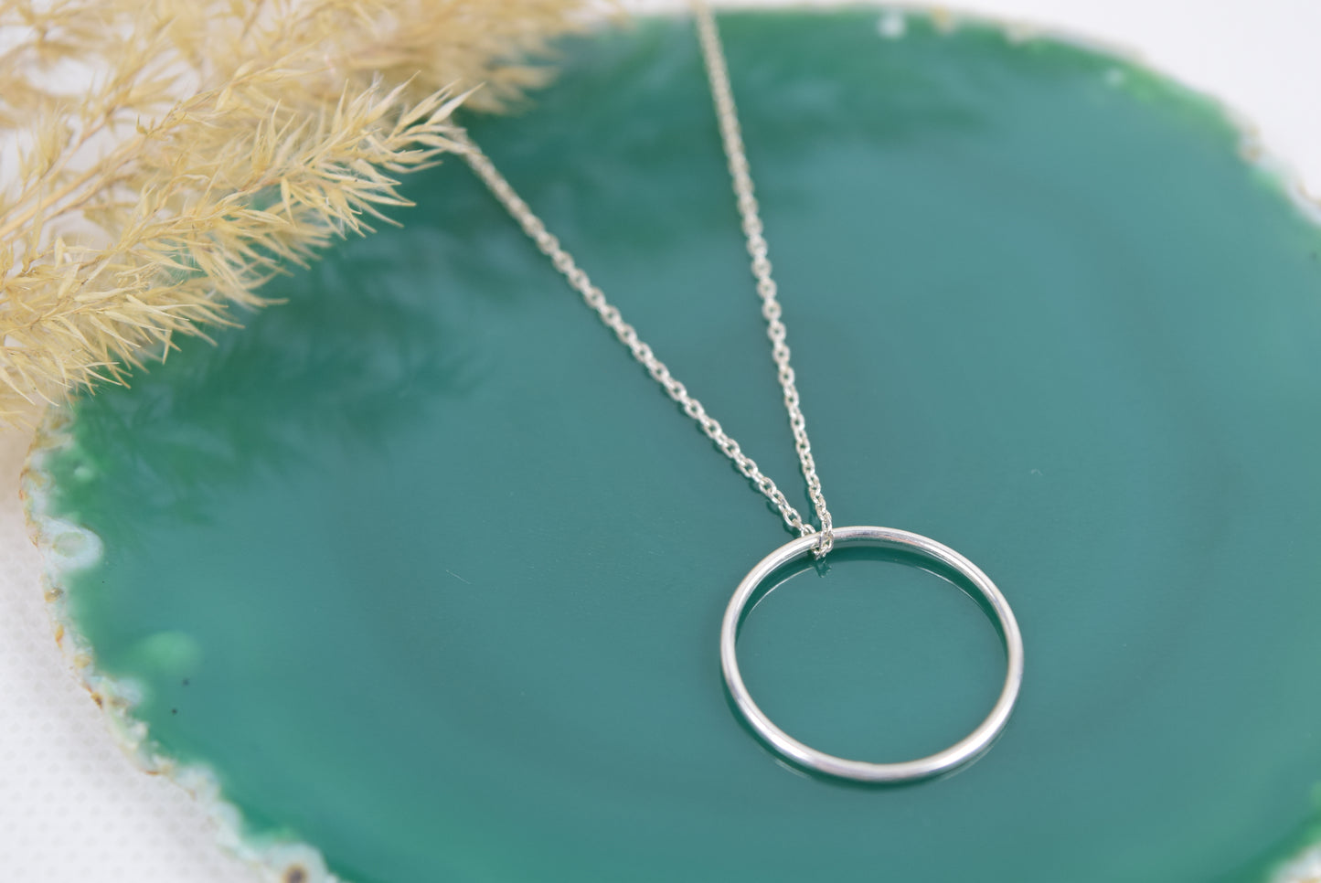 Kette 925 Silber oder Silber rosévergoldet, großer Kreis Anhänger, offener Ring, Unendlichkeit, Vollkommenheit, Kreis Anhänger