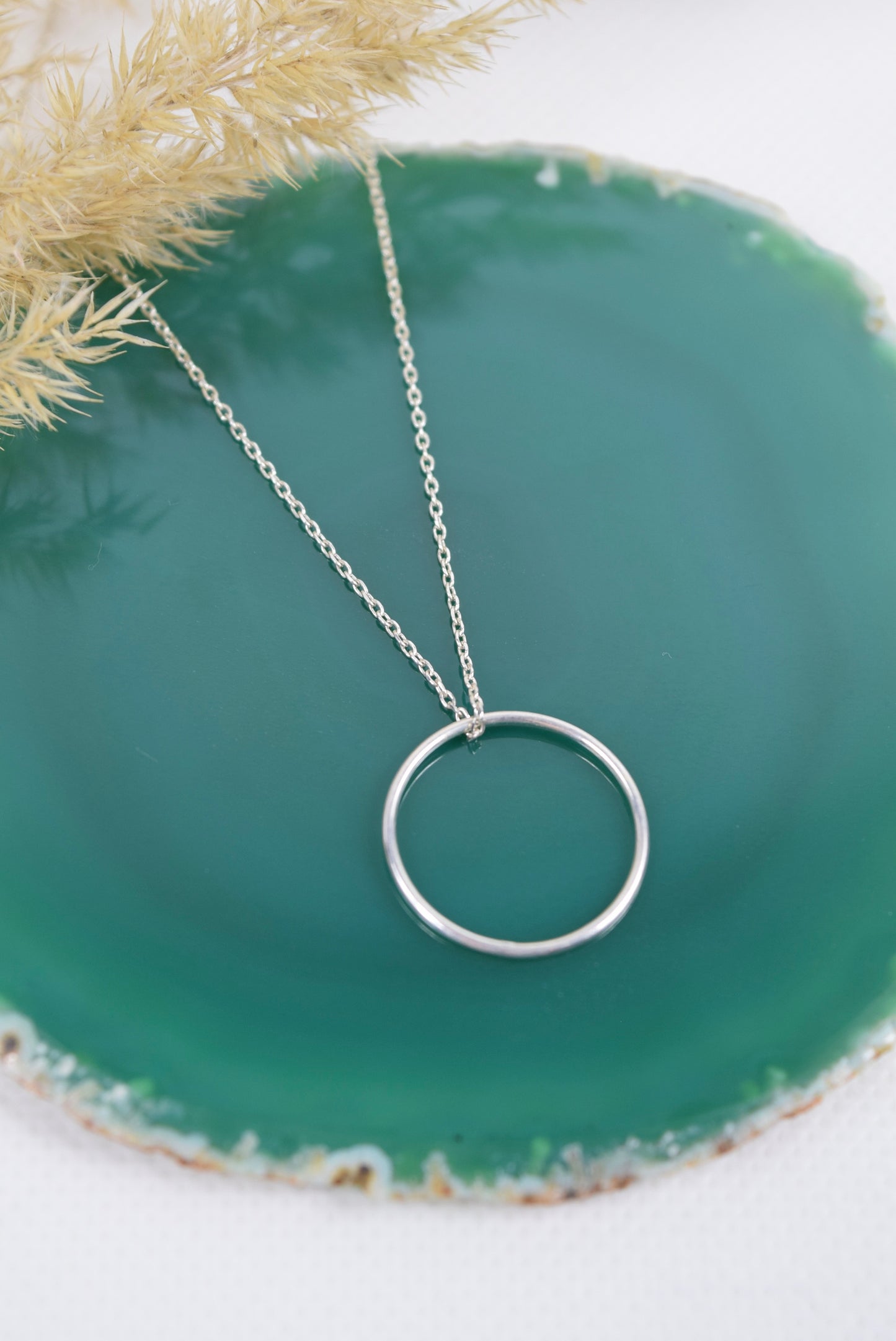 Kette 925 Silber oder Silber rosévergoldet, großer Kreis Anhänger, offener Ring, Unendlichkeit, Vollkommenheit, Kreis Anhänger