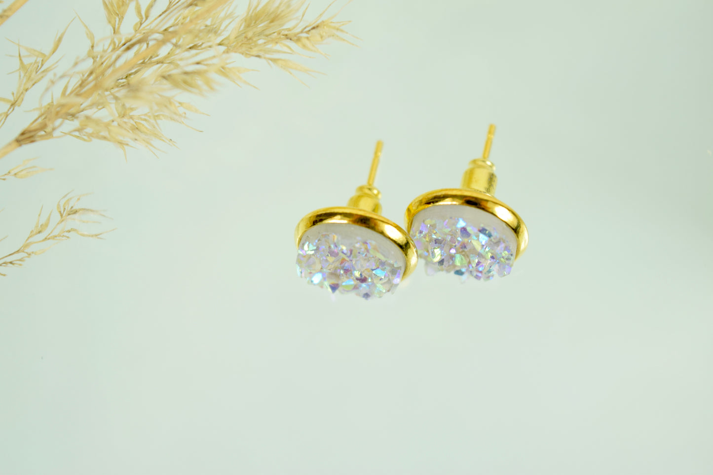 Ohrstecker Gold Glitter Cabochon "Eis"