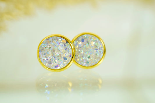 Ohrstecker Gold Glitter Cabochon "Eis"