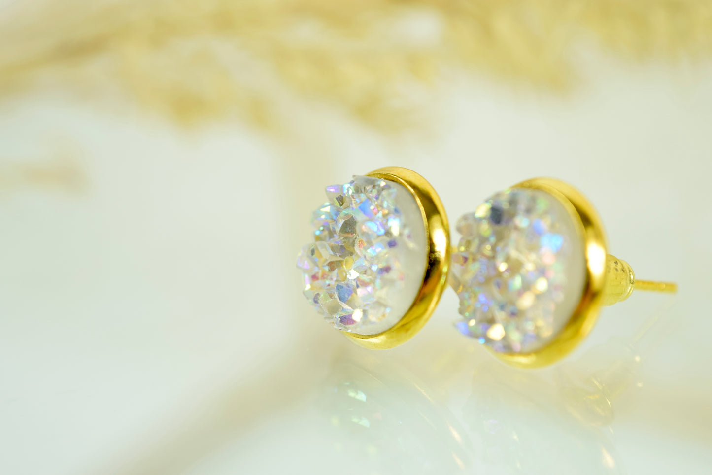 Ohrstecker Gold Glitter Cabochon "Eis"