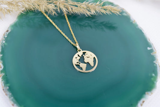 Kette Silber 925 vergoldet Weltkugel, Weltkarte, Erdenbürger,Reise