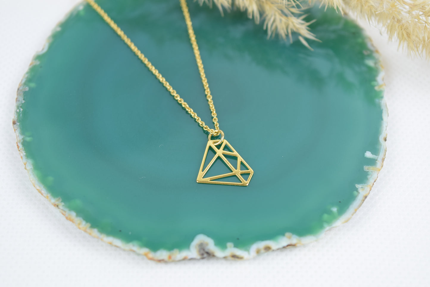 Kette echt Silber 925 vergoldet Diamantform, stilisierter Diamant, grafischer Diamant