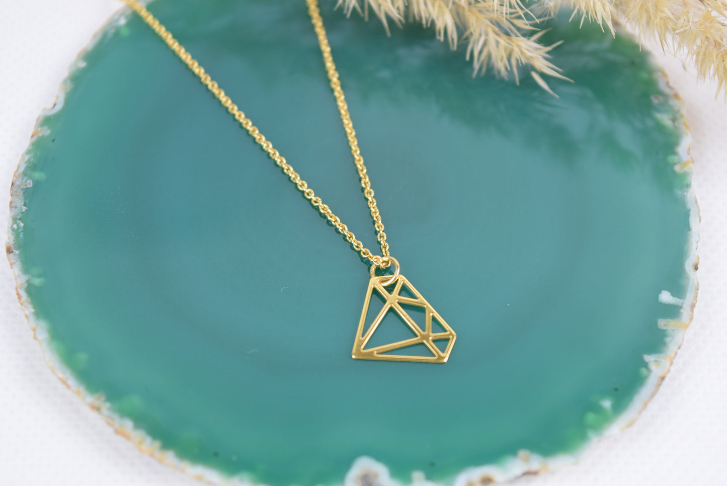 Kette echt Silber 925 vergoldet Diamantform, stilisierter Diamant, grafischer Diamant