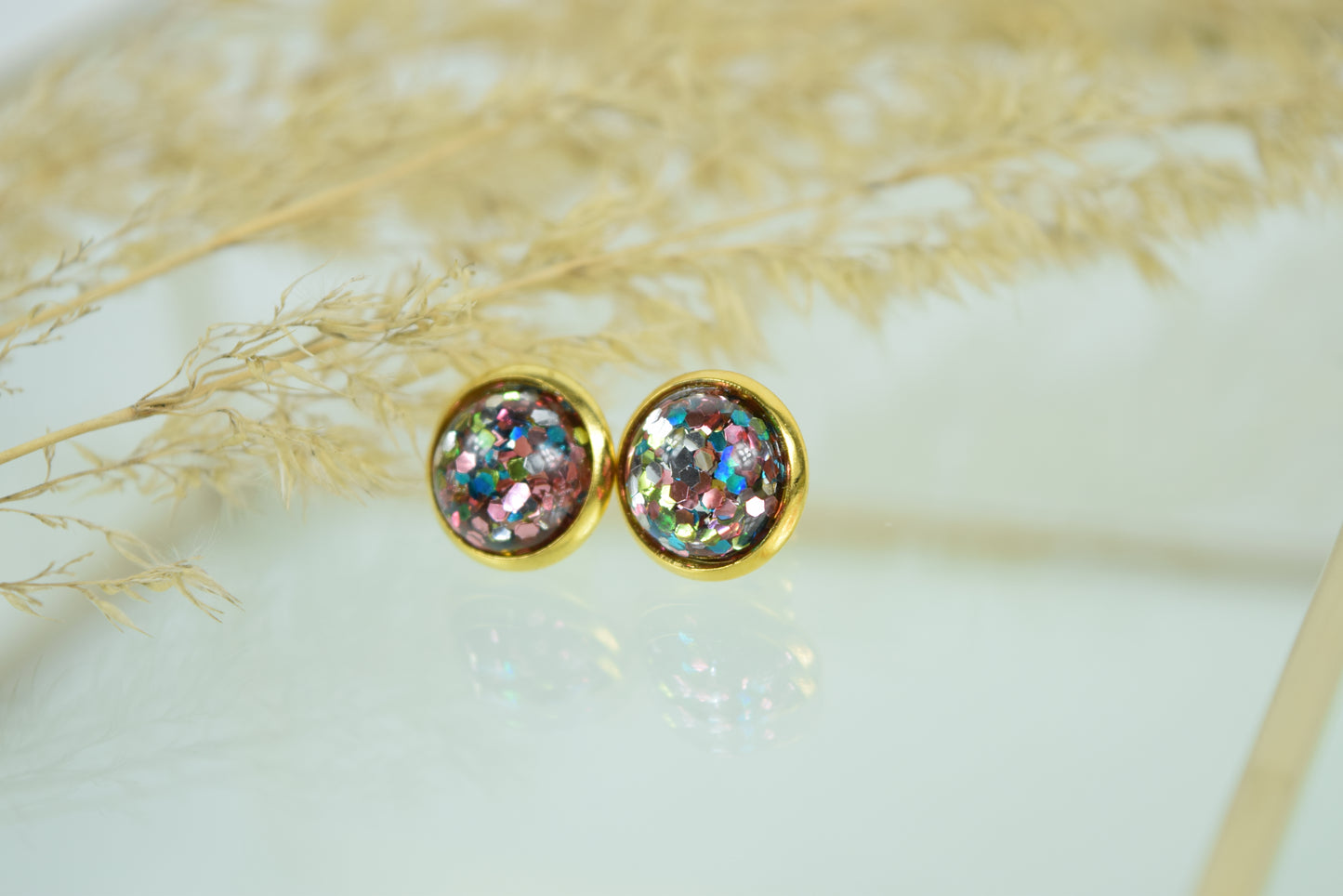 Ohrstecker Gold Cabochon Konfetti