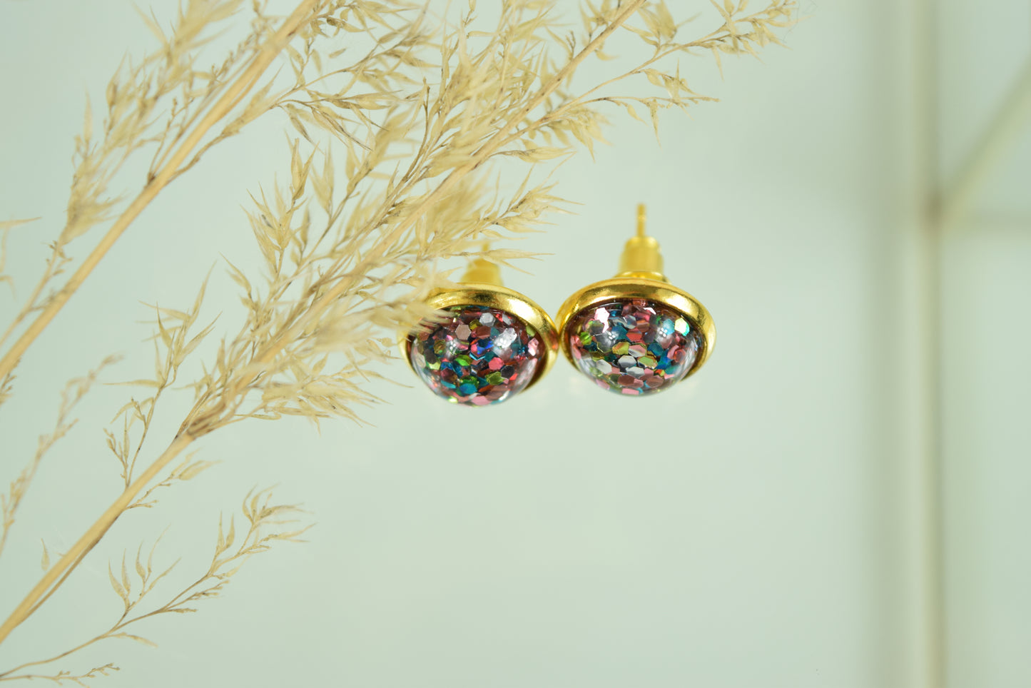 Ohrstecker Gold Cabochon Konfetti