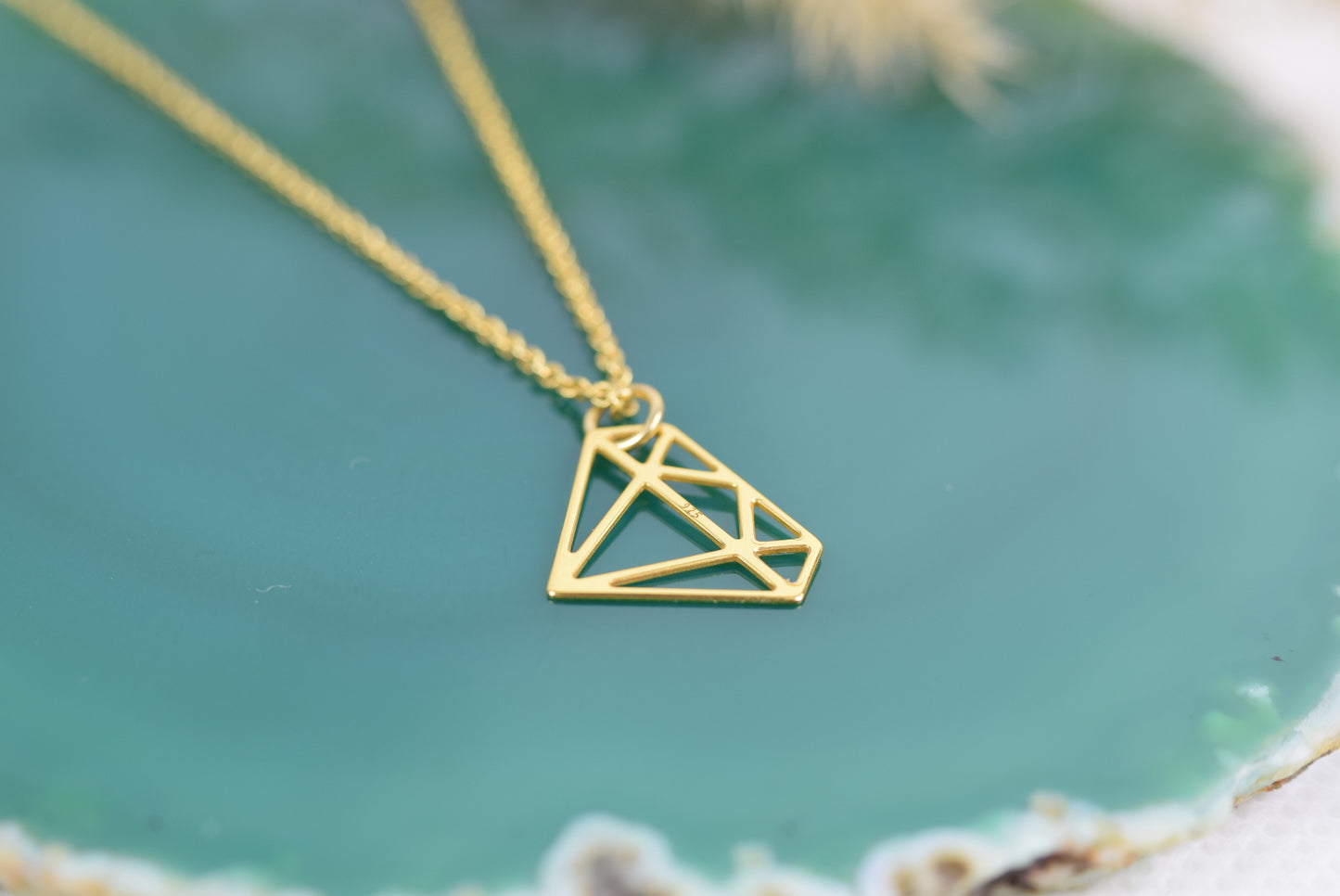 Kette echt Silber 925 vergoldet Diamantform, stilisierter Diamant, grafischer Diamant