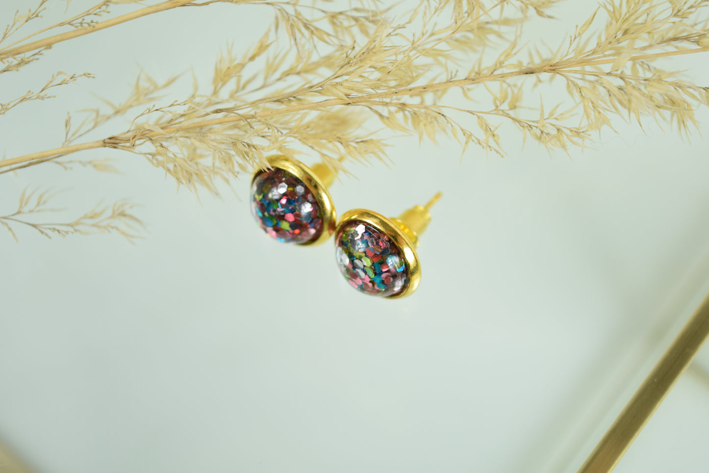 Ohrstecker Gold Cabochon Konfetti