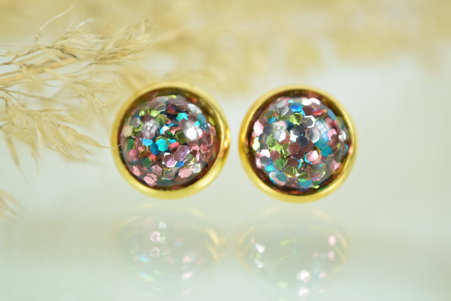 Ohrstecker Gold Cabochon Konfetti