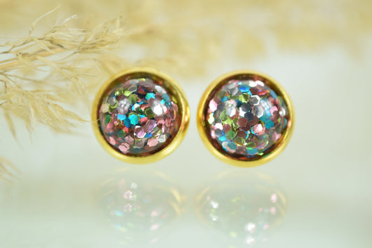 Ohrstecker Gold Cabochon Konfetti