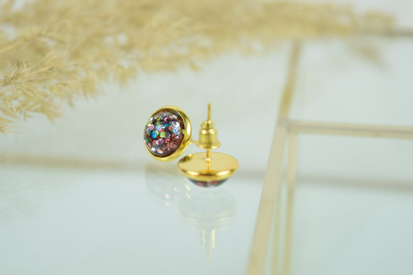 Ohrstecker Gold Cabochon Konfetti