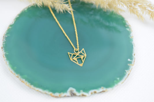 Kette Silber 925 vergoldet, Fuchs, Kitsune, Geometrisch, Herbst, Waldtier