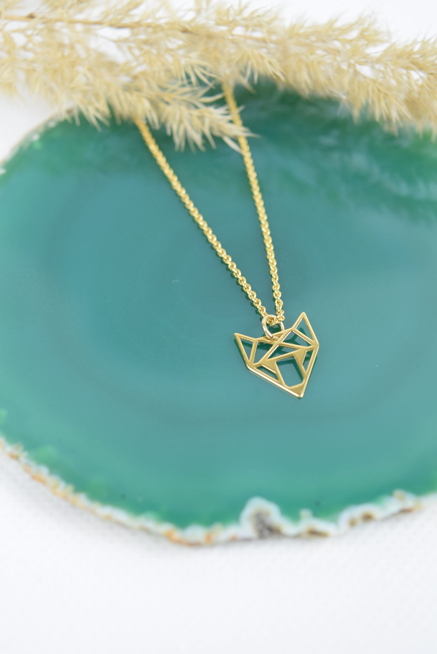 Kette Silber 925 vergoldet, Fuchs, Kitsune, Geometrisch, Herbst, Waldtier