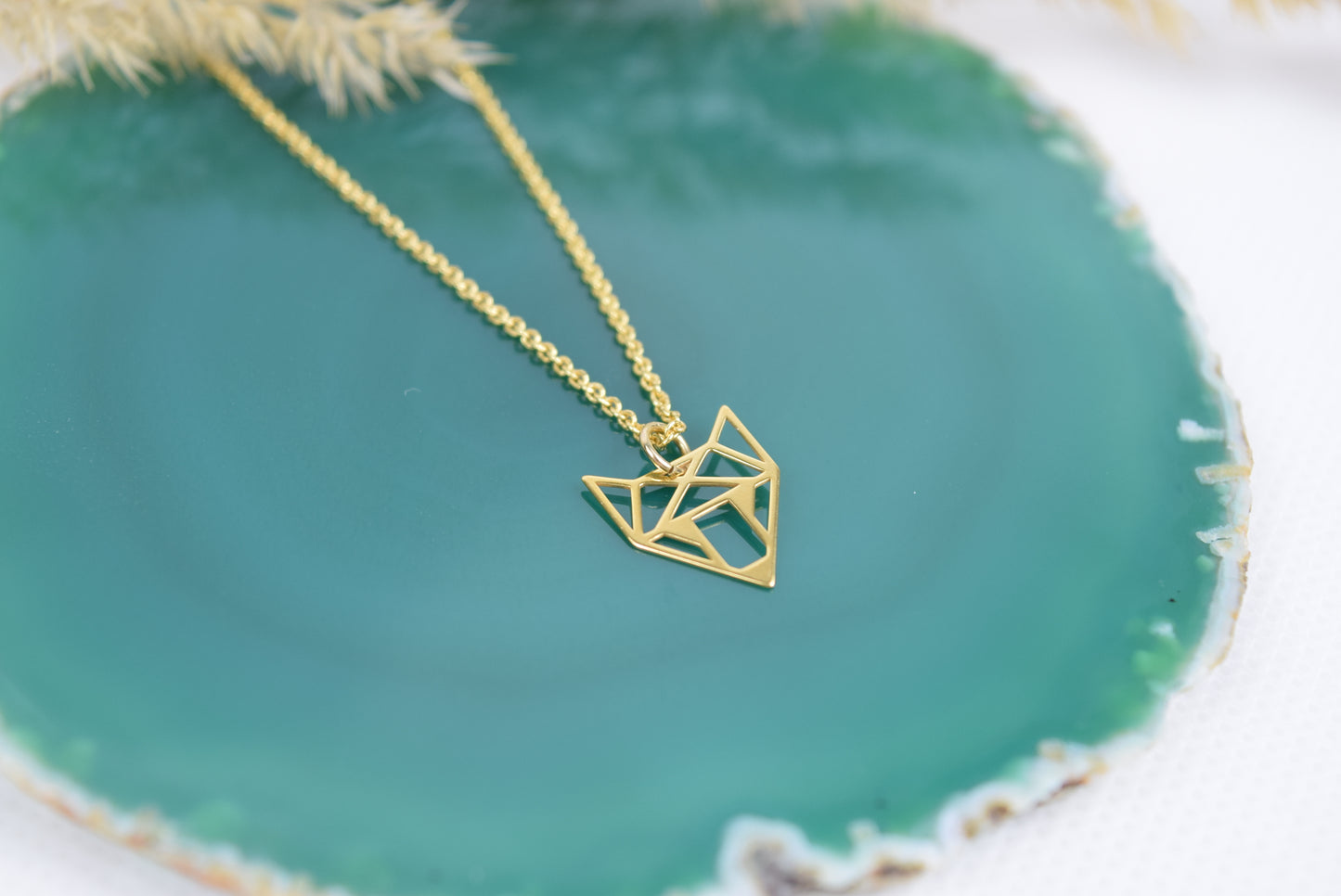 Kette Silber 925 vergoldet, Fuchs, Kitsune, Geometrisch, Herbst, Waldtier