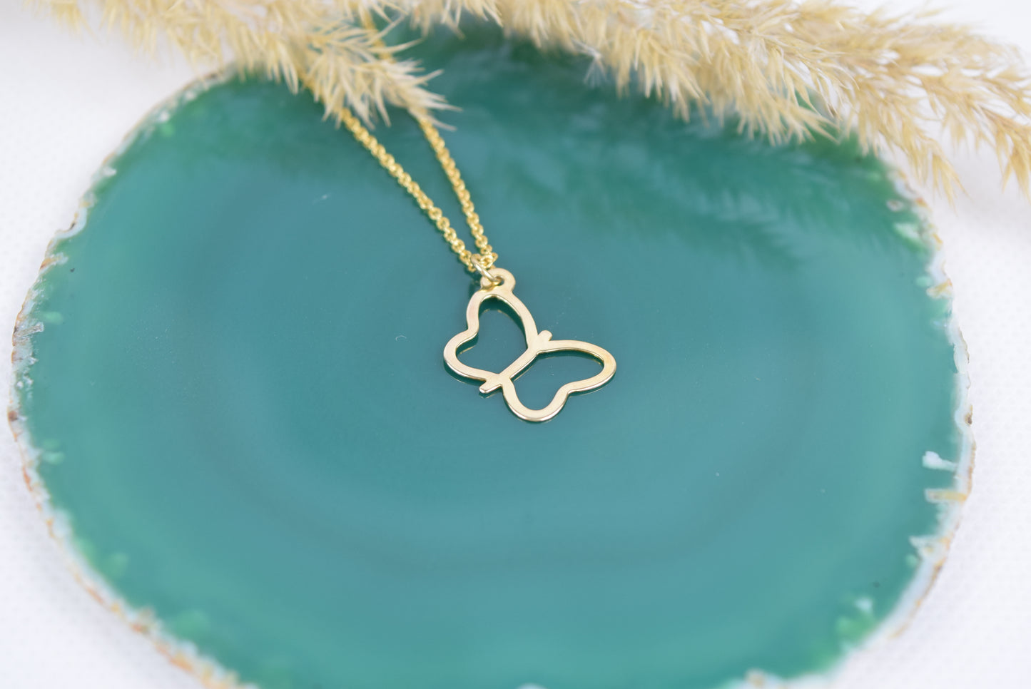 Kette echt Silber 925 vergoldet Schmetterling, offener Schmetterling, Sommer, Auferstehung, Wandel, freie Seele