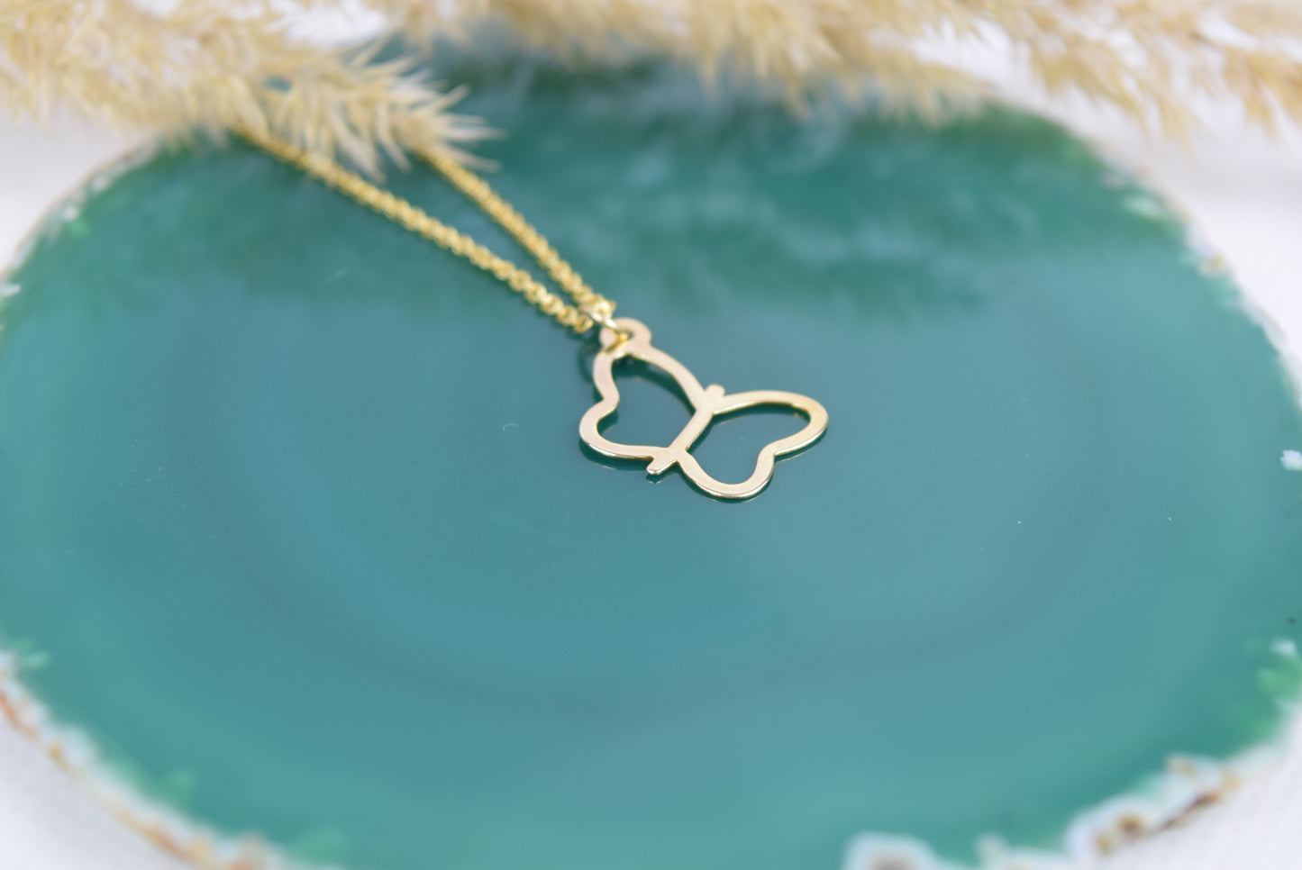 Kette echt Silber 925 vergoldet Schmetterling, offener Schmetterling, Sommer, Auferstehung, Wandel, freie Seele