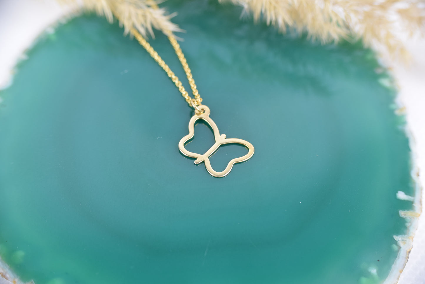 Kette echt Silber 925 vergoldet Schmetterling, offener Schmetterling, Sommer, Auferstehung, Wandel, freie Seele